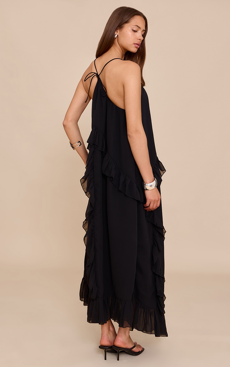 Black Chiffon Frill Cami Maxi Dress image 2