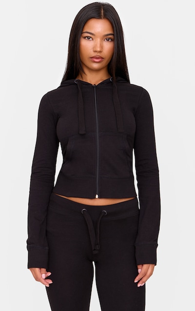 Black Zip Up Fitted Track Top