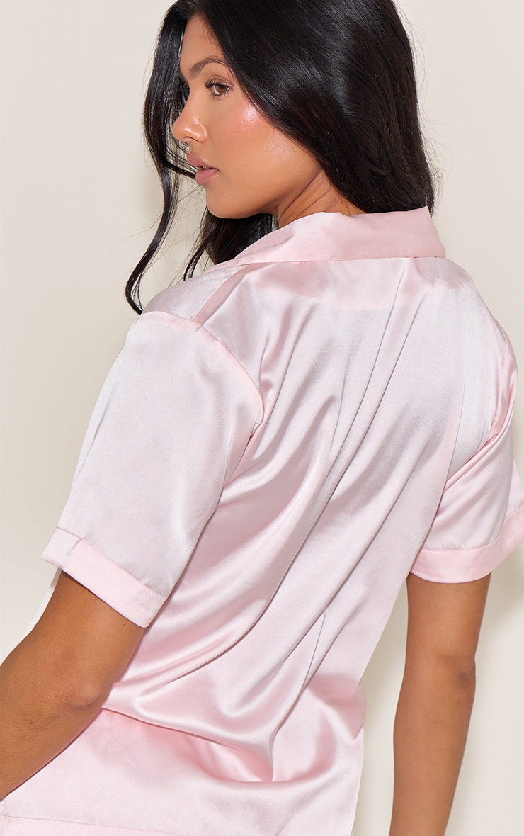 Pink Satin Short Sleeve Short Pj Set image 2
