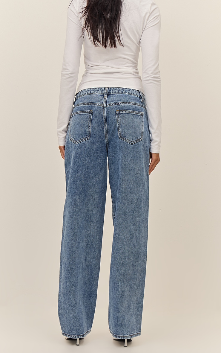 Mid Blue Wash Mid Rise Straight Leg Jeans image 3