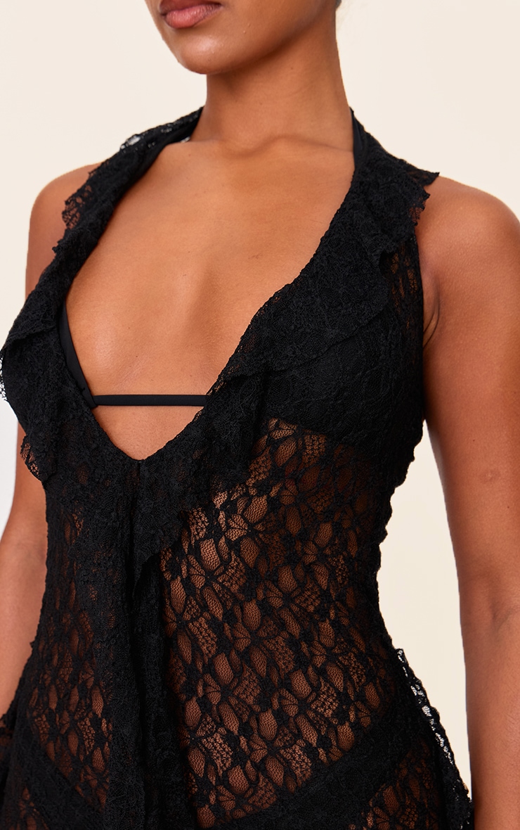 Black Frill Lace Detail Mini Beach Dress image 4