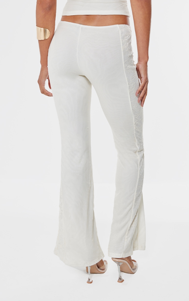 Cream Lace Mesh Panel Straight Leg Pants image 3