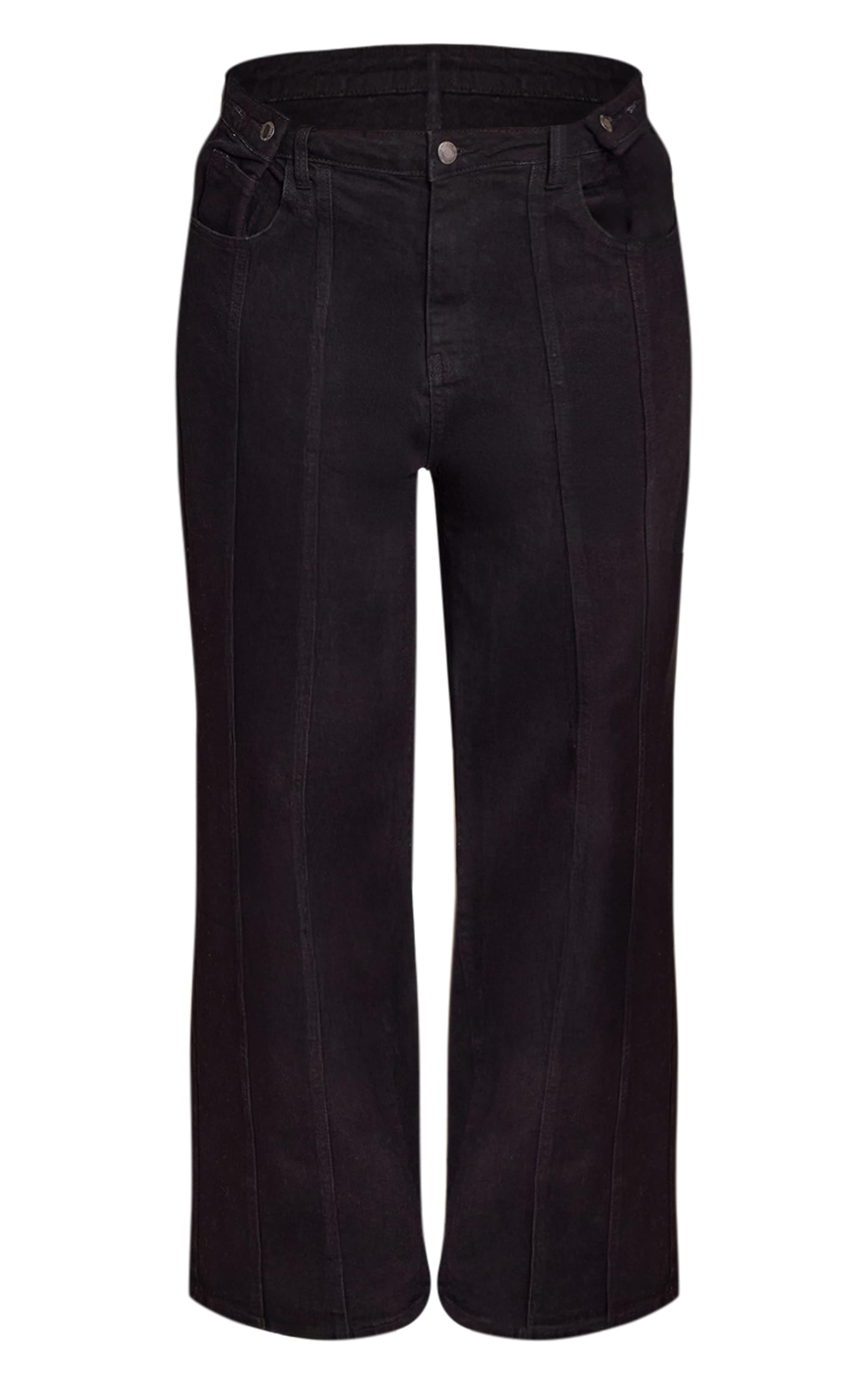 Shape black Stretch Denim High waisted Adjustable Button Wide Leg Jeans image 5