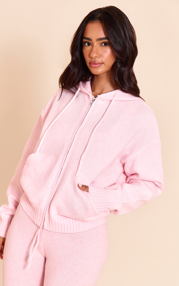 Petite Hoodie en maille tricot rose à  zip image 3