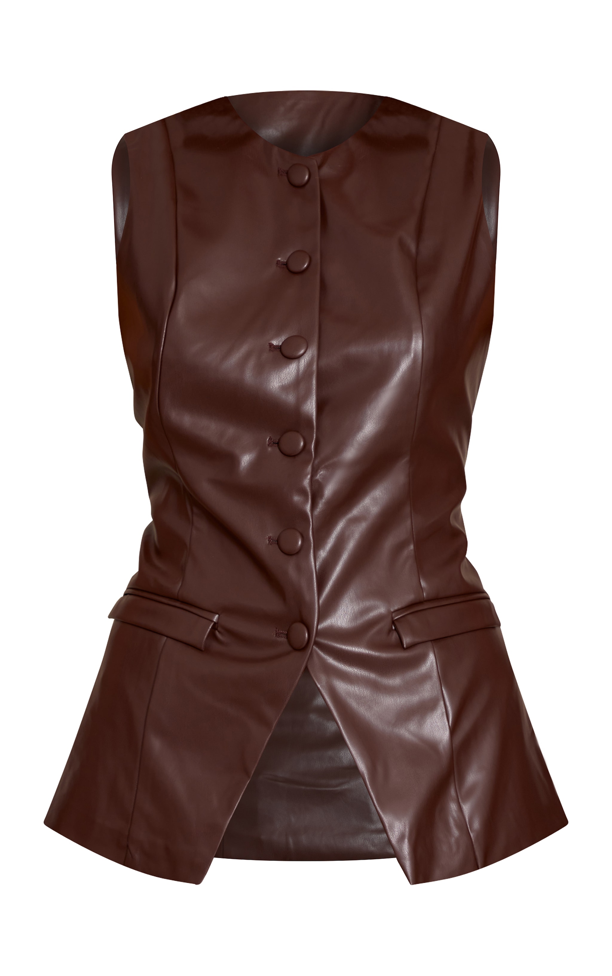Chocolate Faux Leather Longline Waistcoat image 5