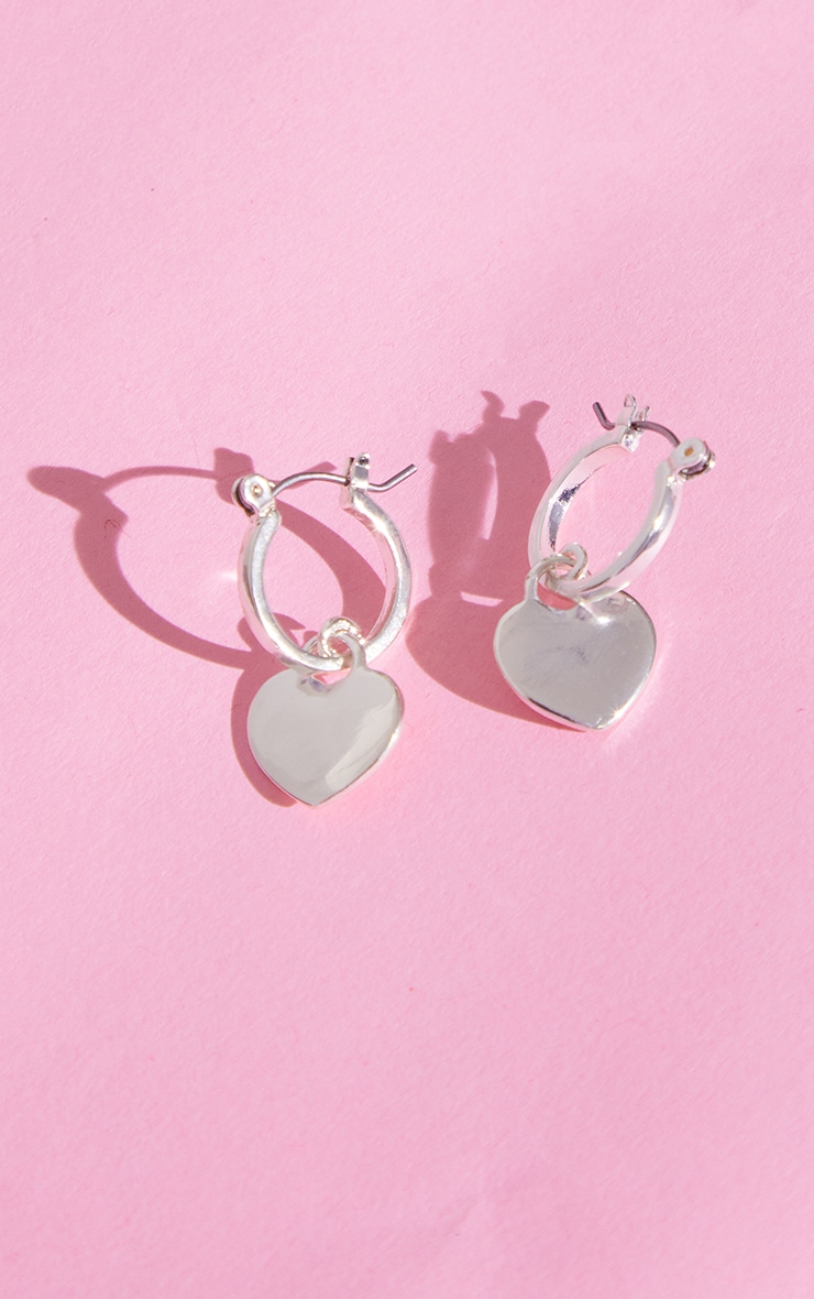 Silver Small Heart Hoop Earrings image 2