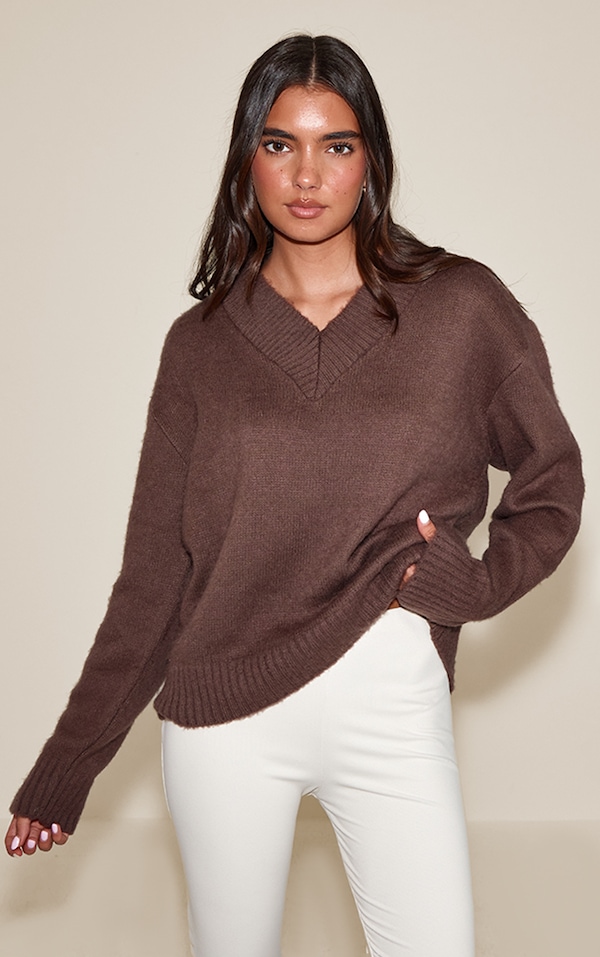 Mink Brushed Laguna Knit V Neck Jumper 