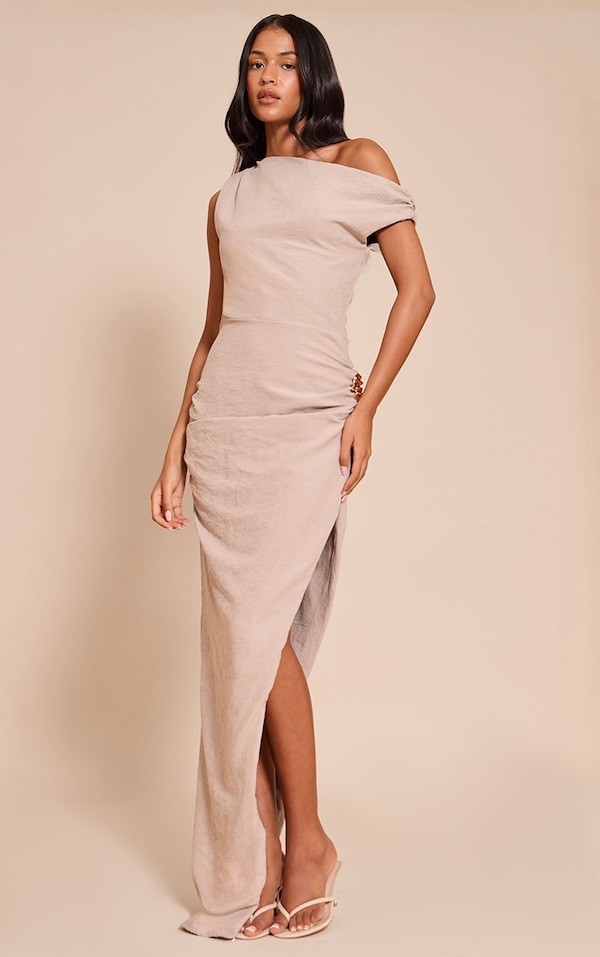 Tall Cream Textured Asymmetric Bodycon Maxi Dress