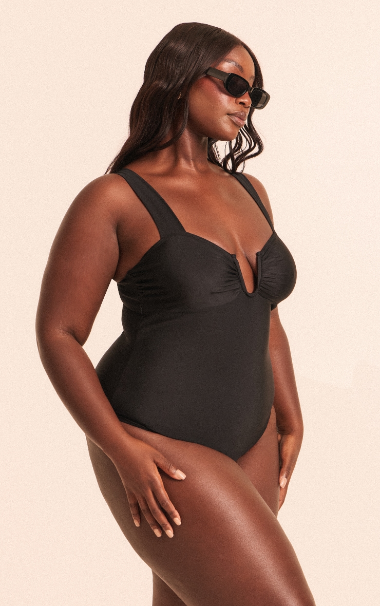 Plus Black Underwired U Bar Ruched Cup Swimsuit image 3