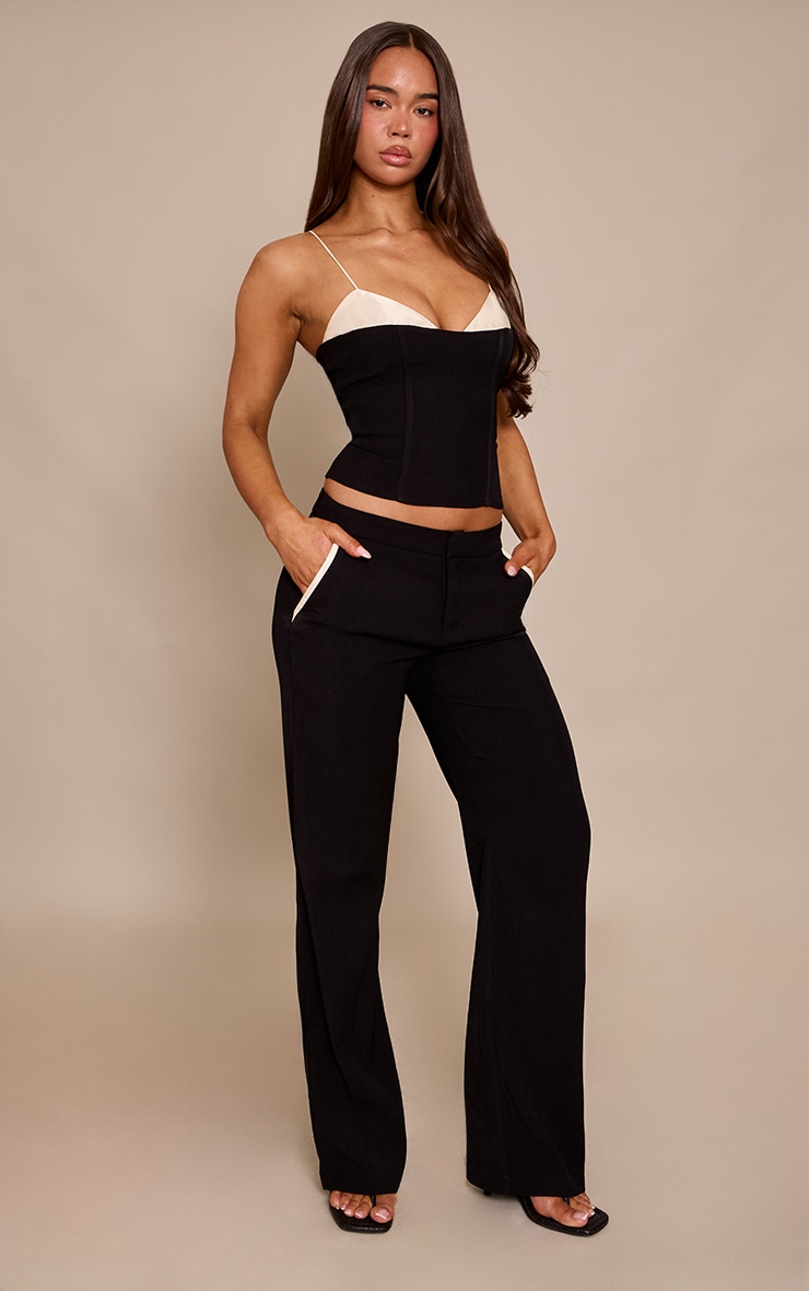 Black Woven Tailored Satin Contrast Bust Cami Top image 3