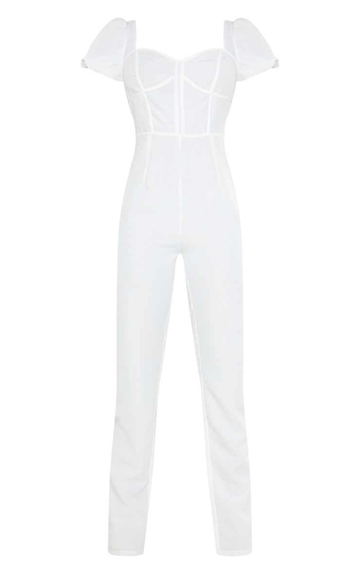 Tall White Corset Puff Sleeve Wide Leg