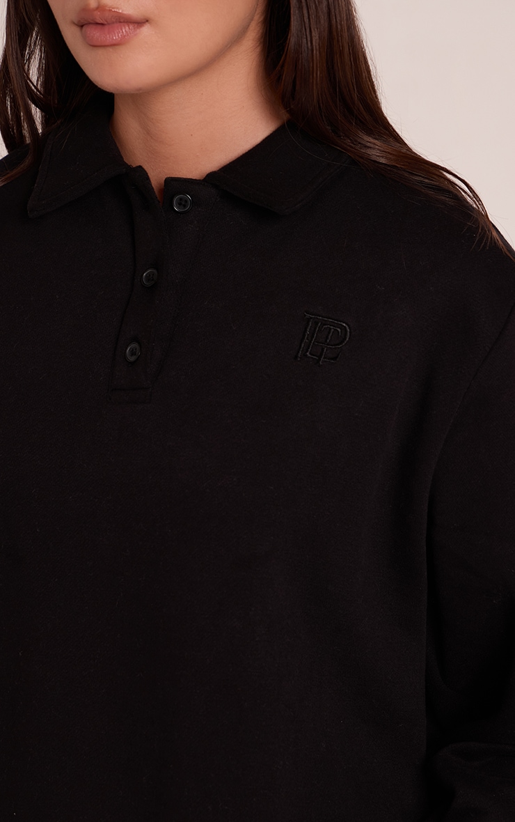Black Cotton Fleece Polo Sweatshirt image 4