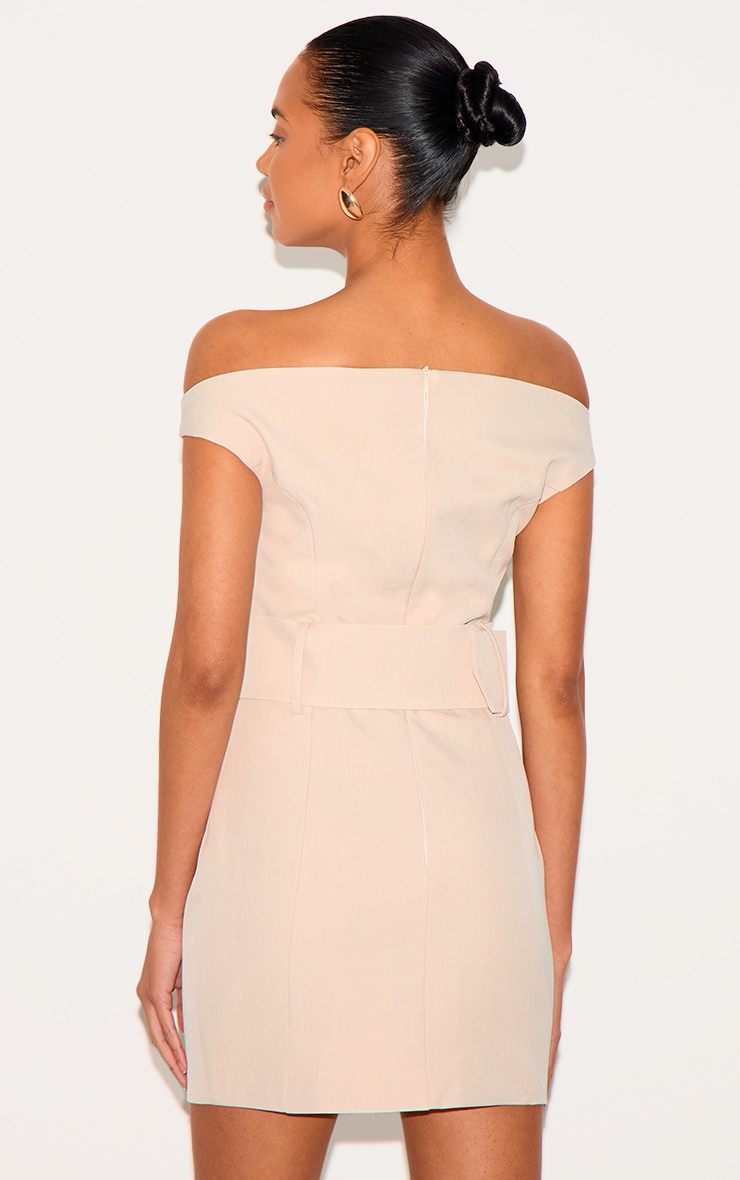 Almond Woven Off Shoulder Belt Detail Mini Dress image 2