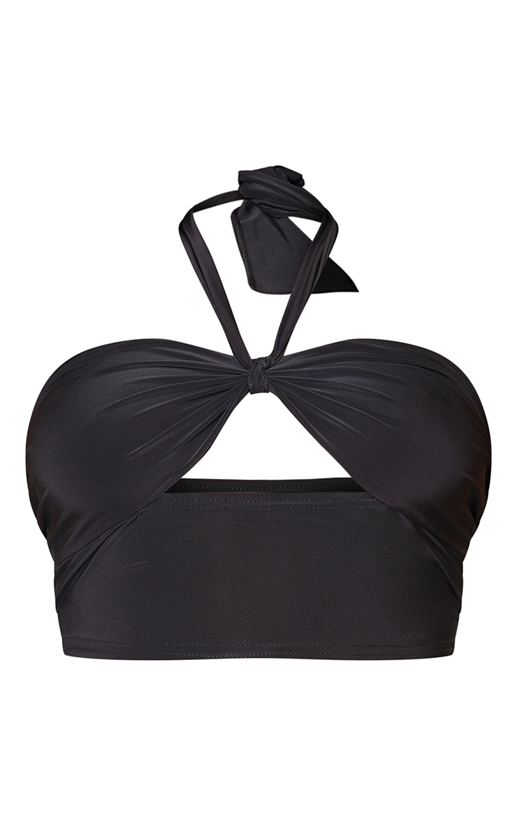 Plus Black Cut Out Halterneck Crop Top image 1