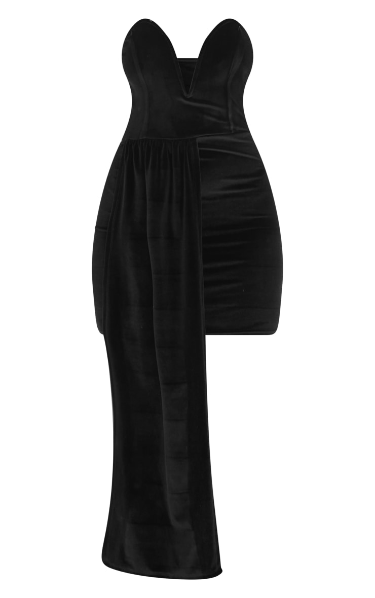 Robe moulante en velours drap?� noir ?� barre en V | PrettyLittleThing FR