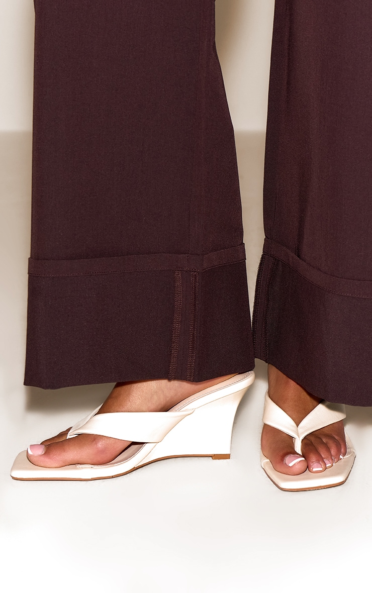 Cream PU Toe Thong High Heeled Mule Wedges image 1