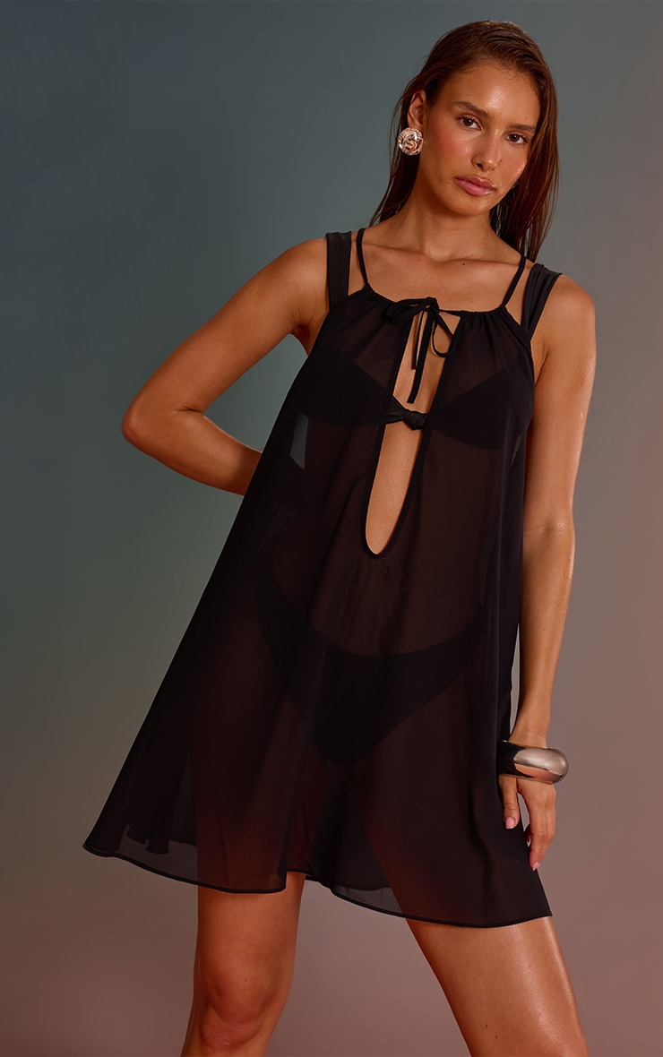 Black Chiffon Plunge Halter Beach Dress image 1