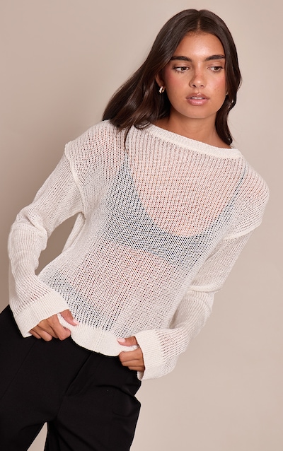 Cream Filagree Knit Slouchy Sweater