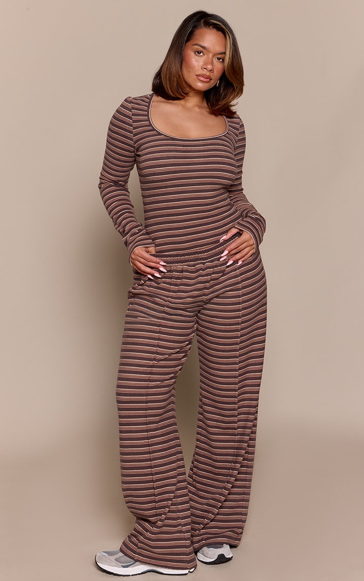 Shape Chocolate Striped Wide Leg Seam Detail Sweatpant  image 1