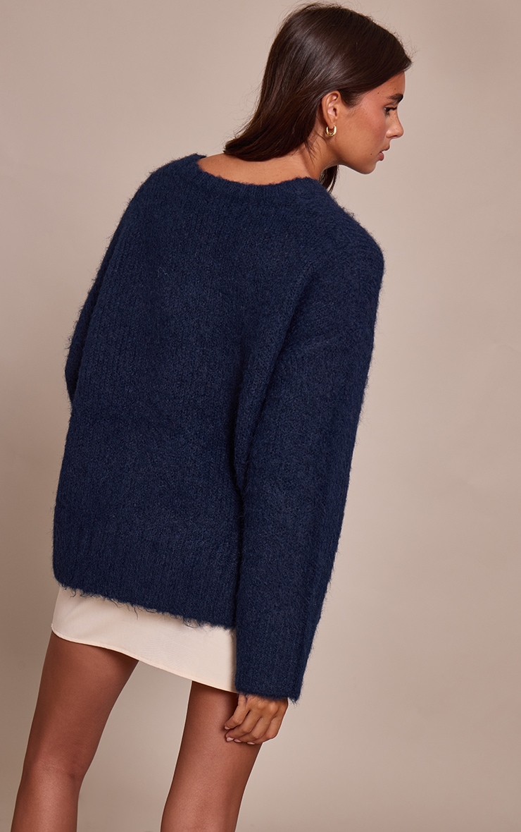 Navy Rib Detail Oversized Sweater image 2