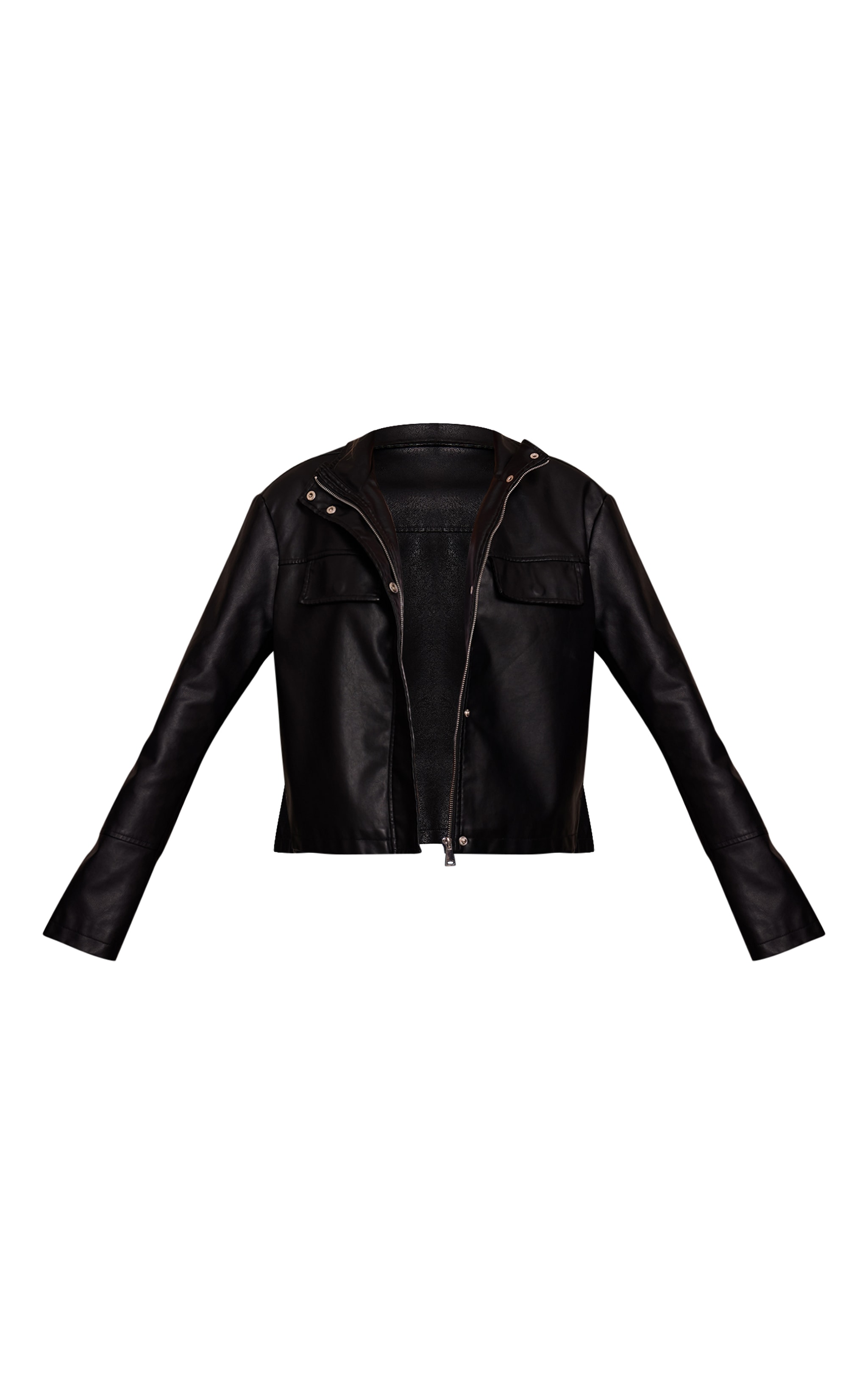 Black Faux Leather Funnel Neck Jacket image 5