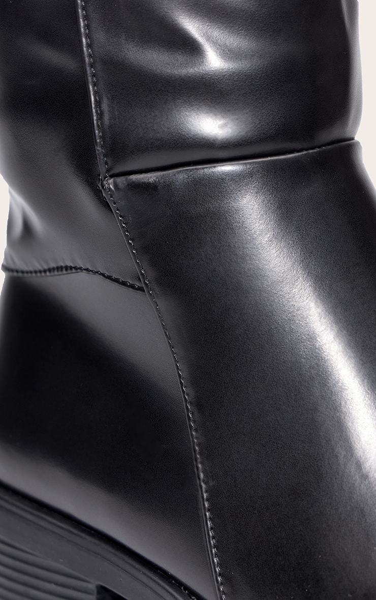 Black Burnish PU Square Toe Knee High Boots image 5