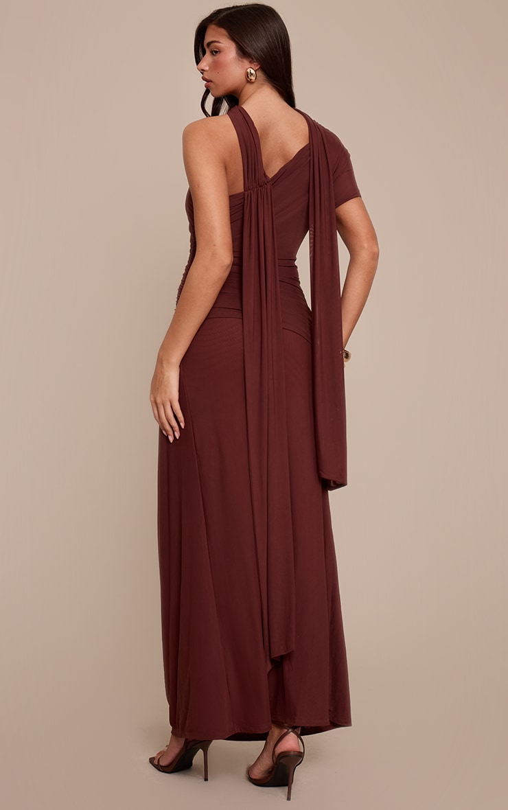 Chocolate Mesh Scarf Detail Ruched Maxi Dress image 2