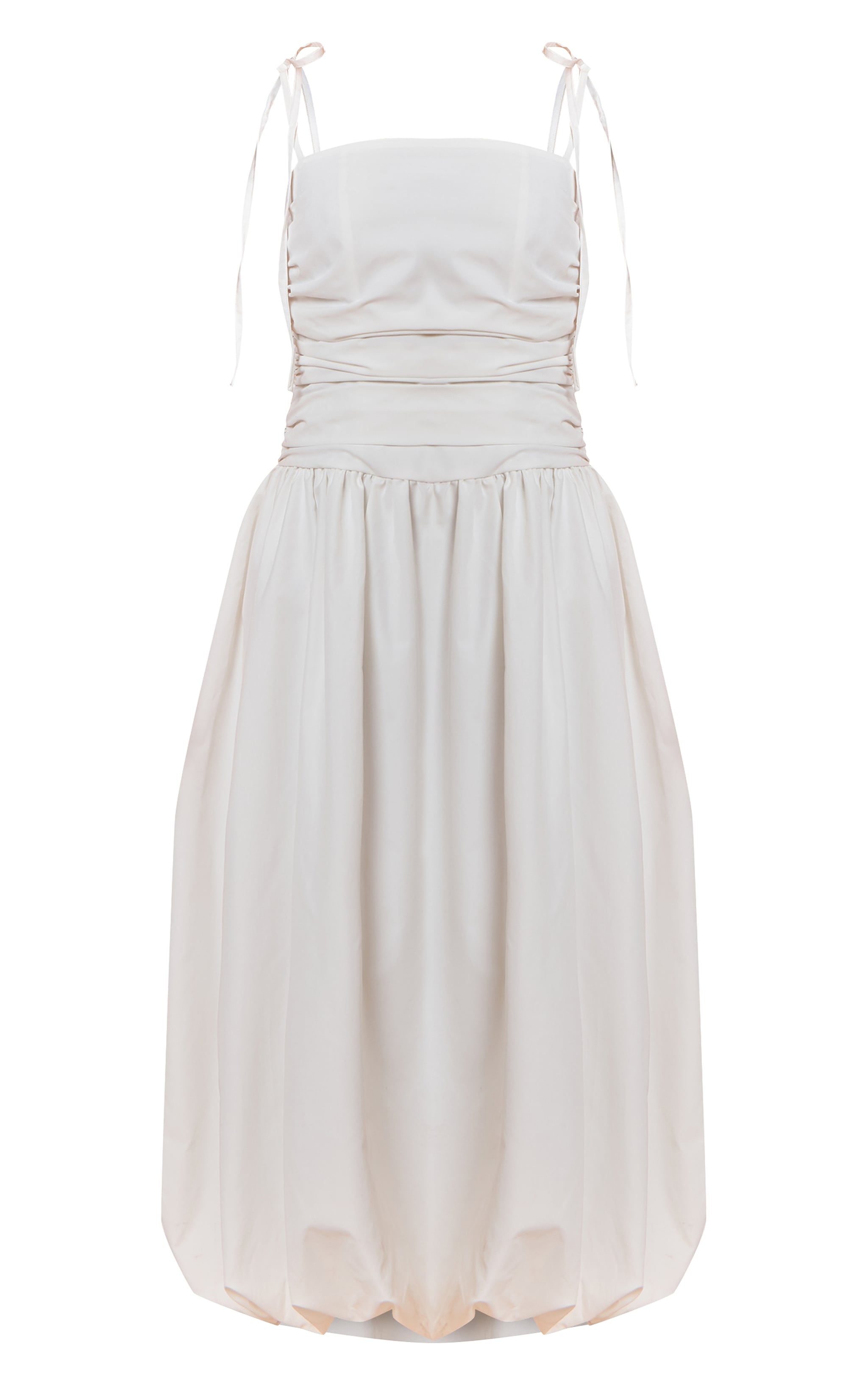 Petite White Spaghetti Strap Puff Midi Dress image 5