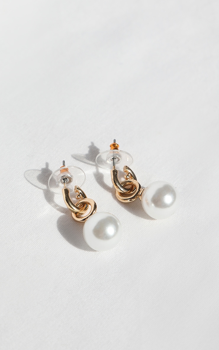Gold Mini White Pearl Hoop Earrings PrettyLittleThing