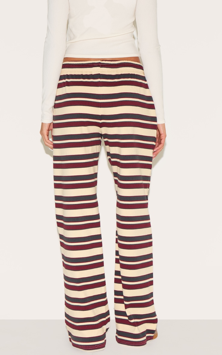 Burgundy Striped Rib Drawstring Wide Leg Pants image 3
