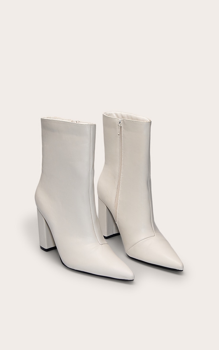 Cream Point Toe Block Heel Ankle Boot image 3