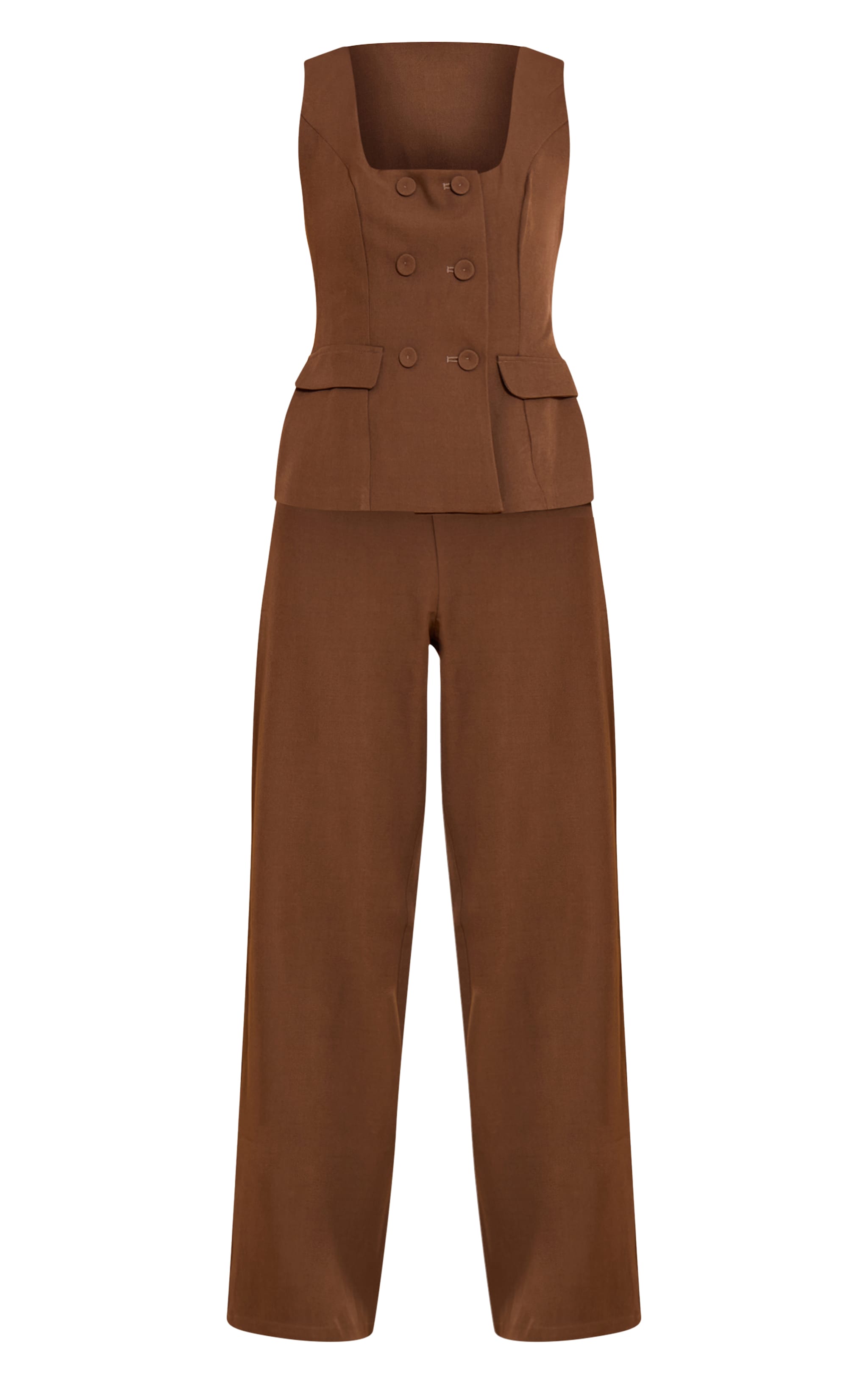 Chocolate Woven Button Detail Wide Leg Jumpsuit image 5