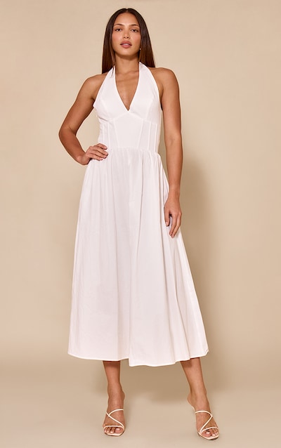 Tall Robe mi-longue tissée blanche sans manches à dos nu