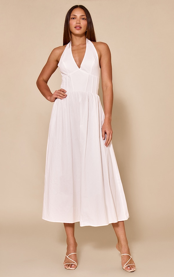 Tall Robe mi-longue tissée blanche sans manches à dos nu