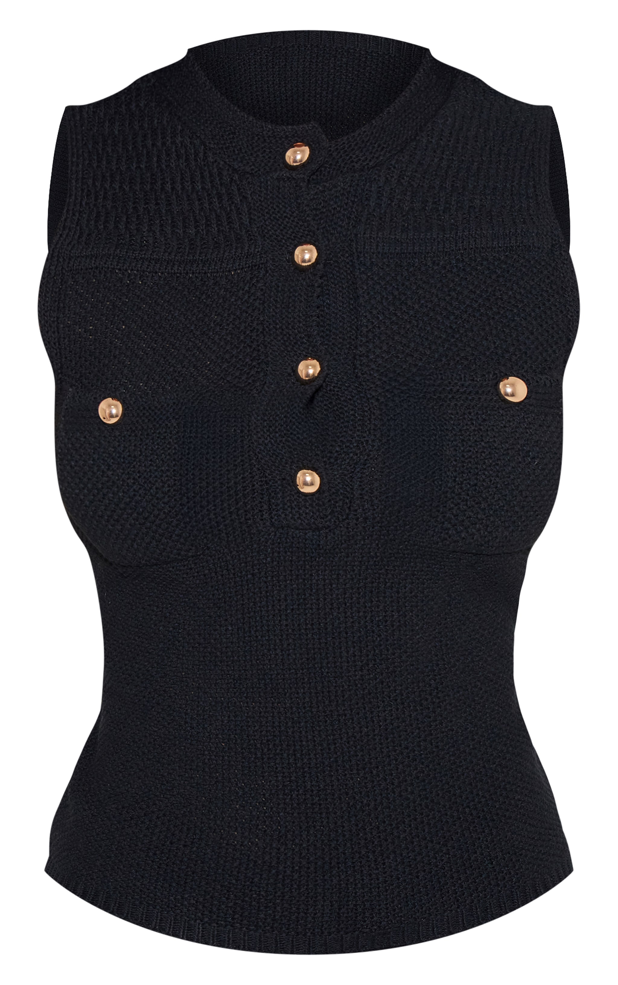 Petite Black Knitted Long Top With Button Details image 5