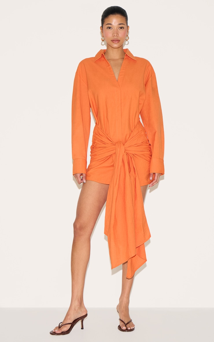 Burnt Orange Wrap Detail Shirt Dress image 1