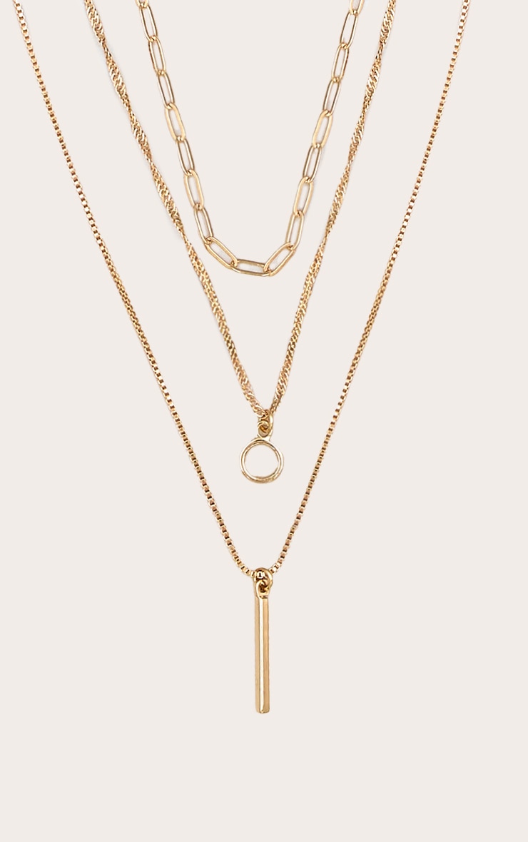 Gold Layered Circle Pendant Detail Necklace image 2