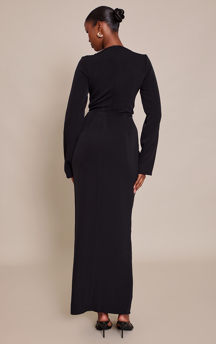 Black Cut Out Detail Woven Long Sleeve Maxi Dress image 2