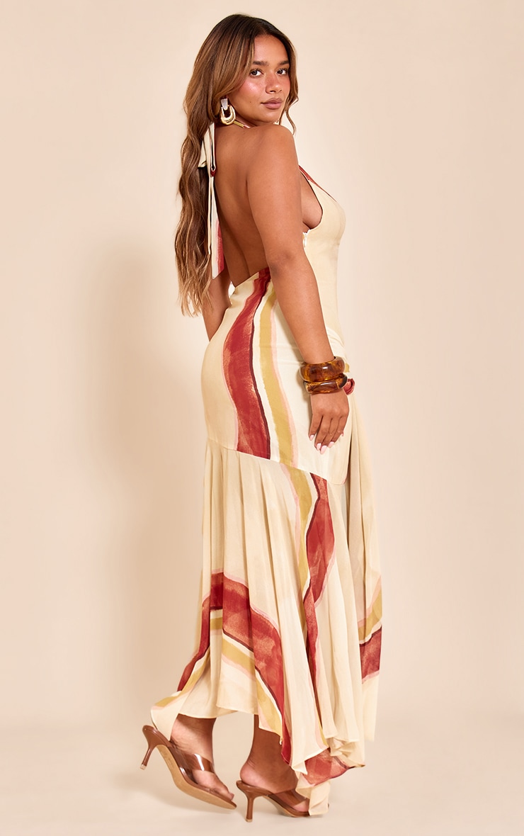 Shape Cream Marble Print Halterneck Wrap Waist Maxi Dress image 2