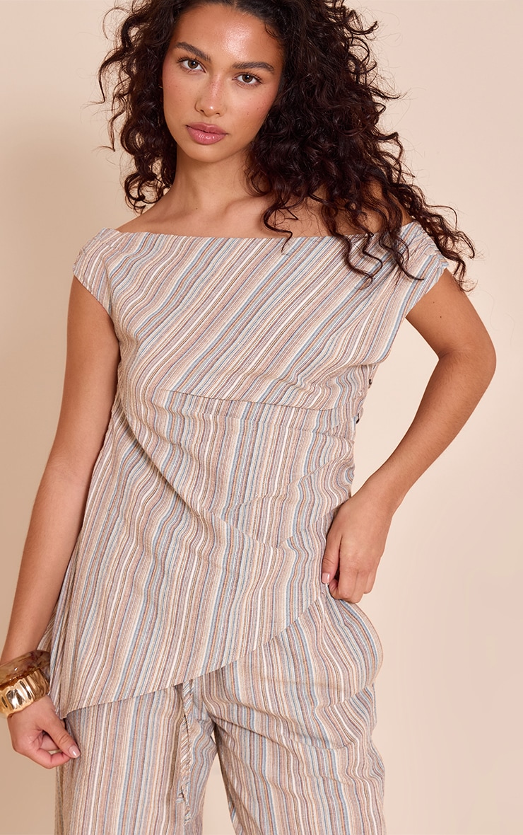 Multi Textured Stripe One Shoulder Asymmetric Long Top image 4