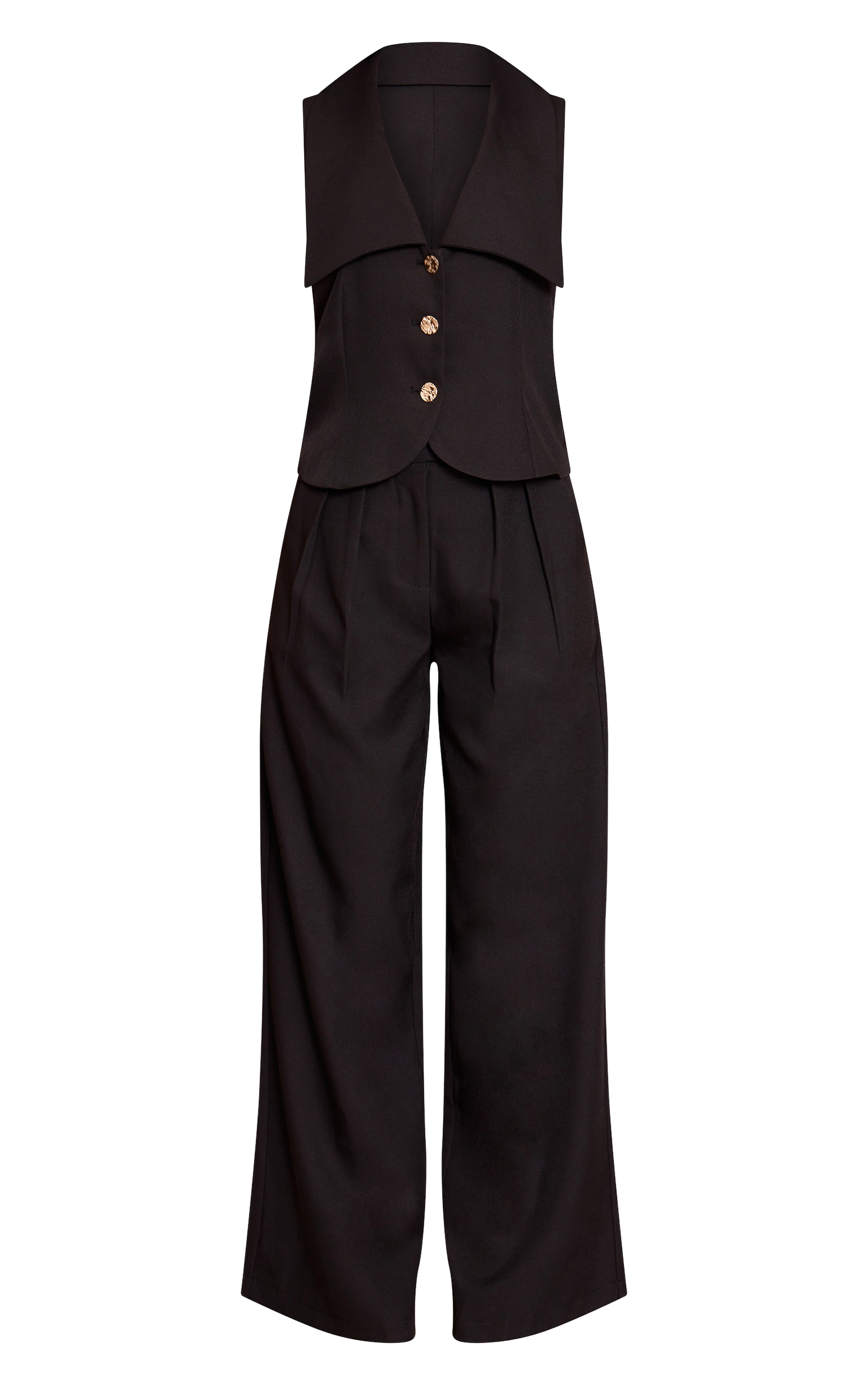 Black Tailored Woven Button Down Waist Coat Jumpsuit image 5