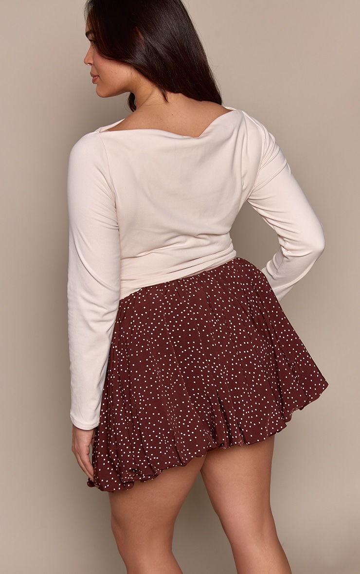Plus Brown Polkadot Print Cotton Puffball Skirt image 3