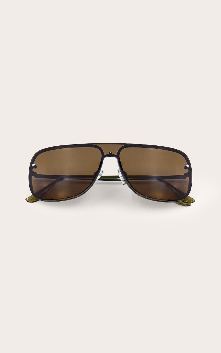 Lunettes de soleil style aviateur fines vert olive effet fumé image 2