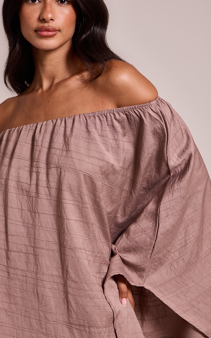 Petite Taupe Crinkle Asymmetric Bardot Cape Top image 4