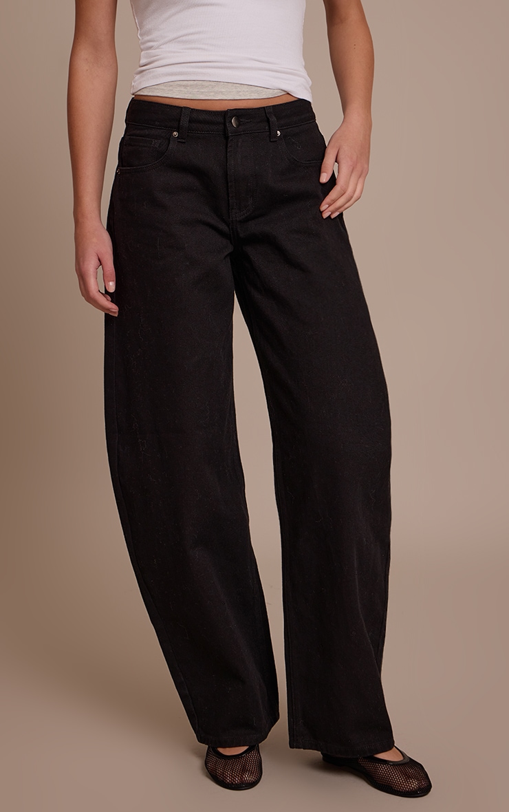 Washed Black Low Rise Barrel Jeans image 2
