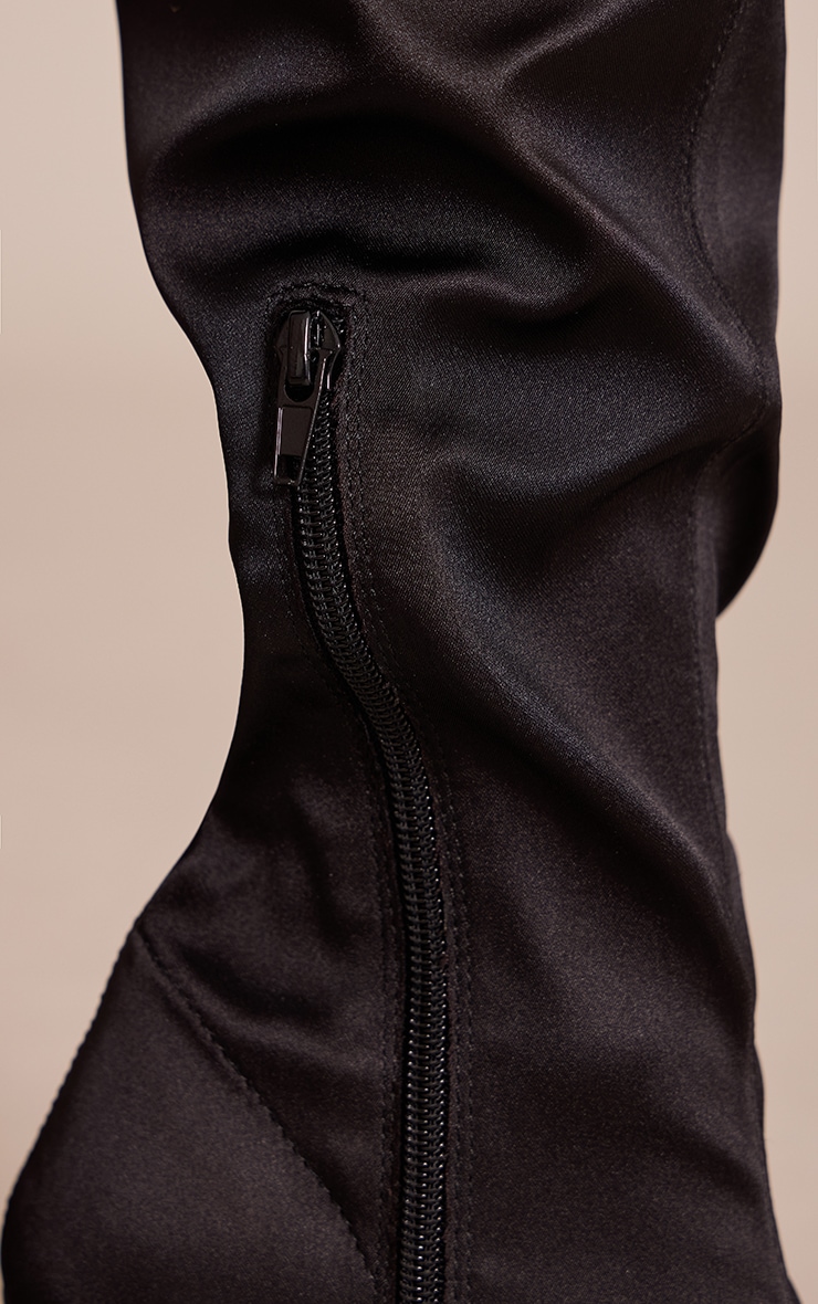 Black Satin Point Toe Over The Knee Stiletto Boot image 5
