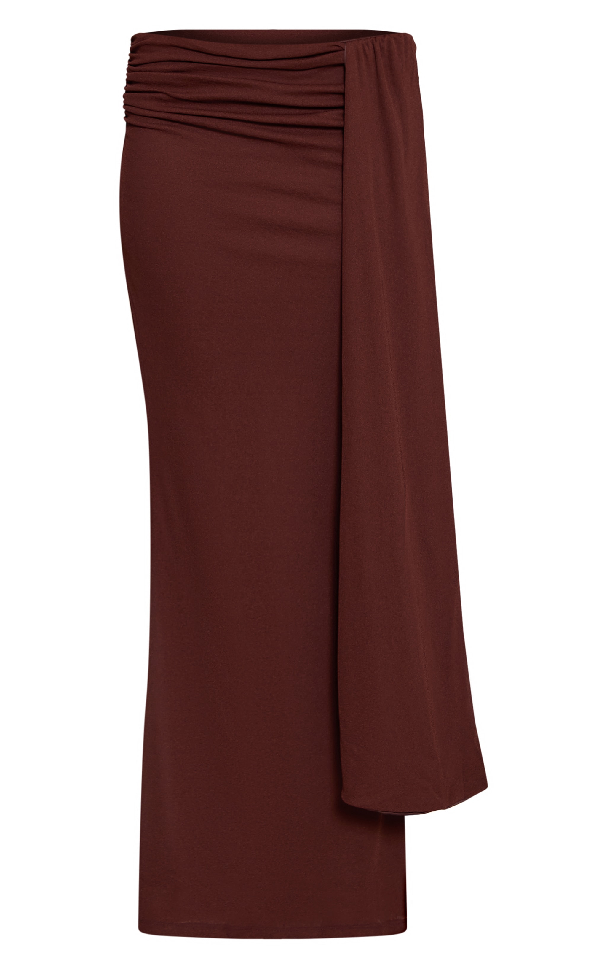 Chocolate Double Layer Onion Skin Drape Detail Maxi Skirt image 5