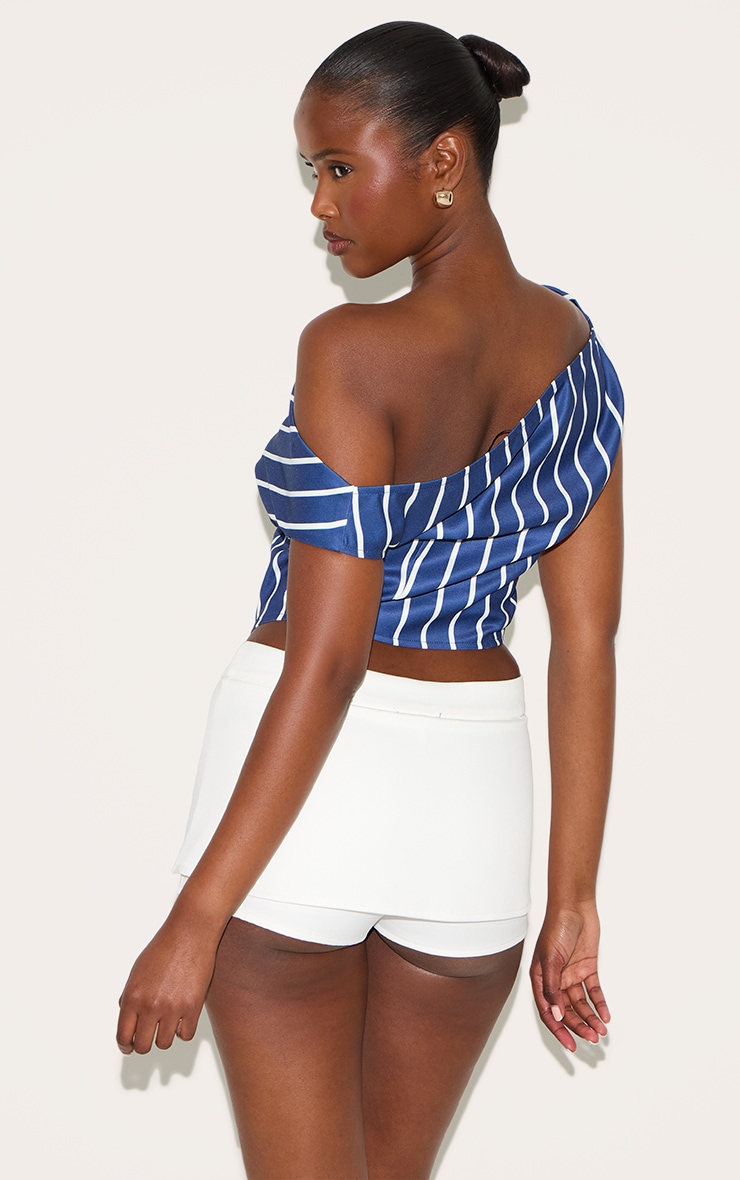 Indigo Blue Striped Satin Asymmetrical Sleeveless Top image 2