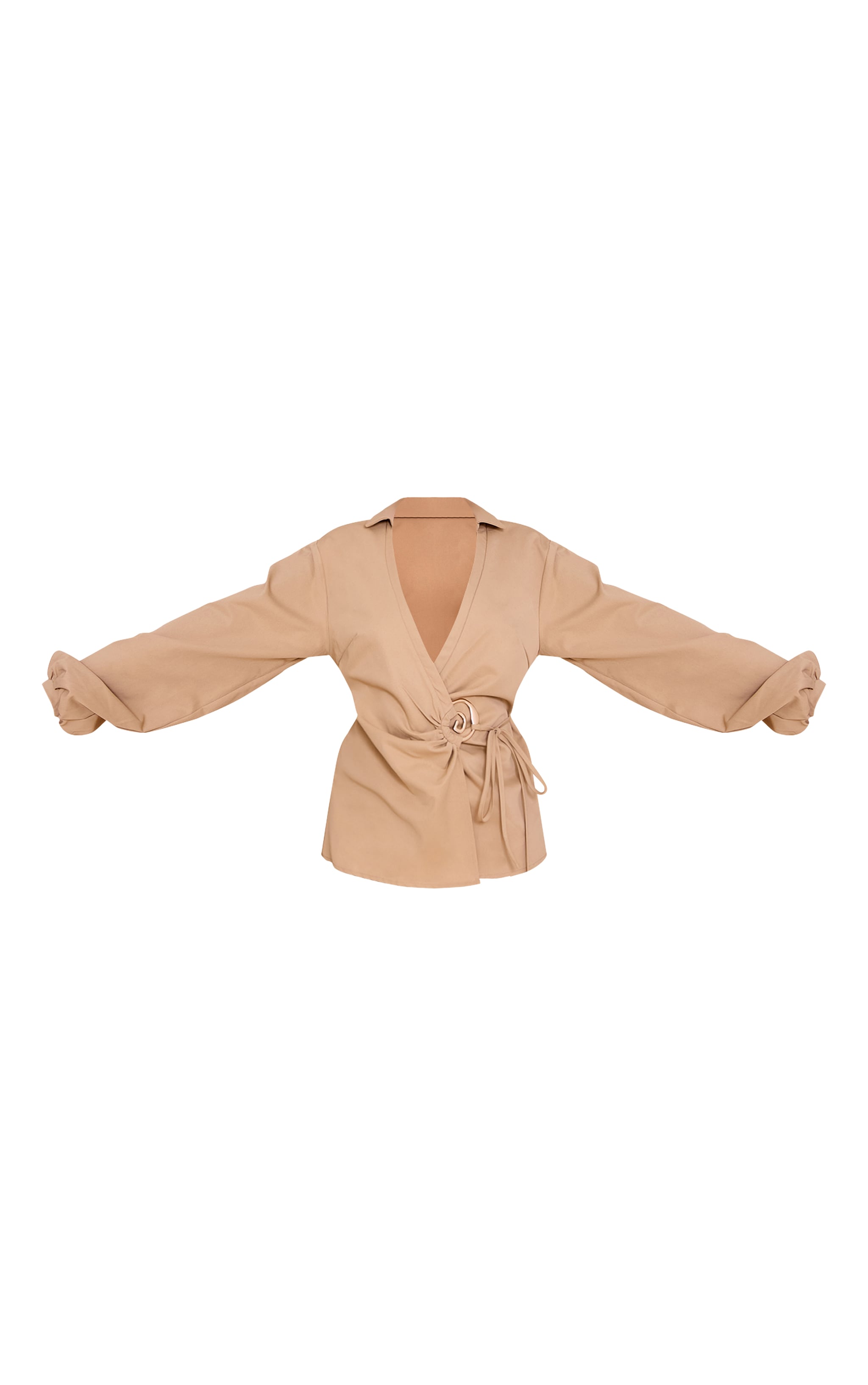 Sand Woven Tie Front Gold Hardware Detail Shirt image 5