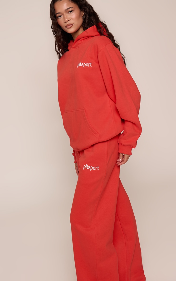 Jogging sweat droit en coton polaire rouge brodé "PLT Sport" image 1